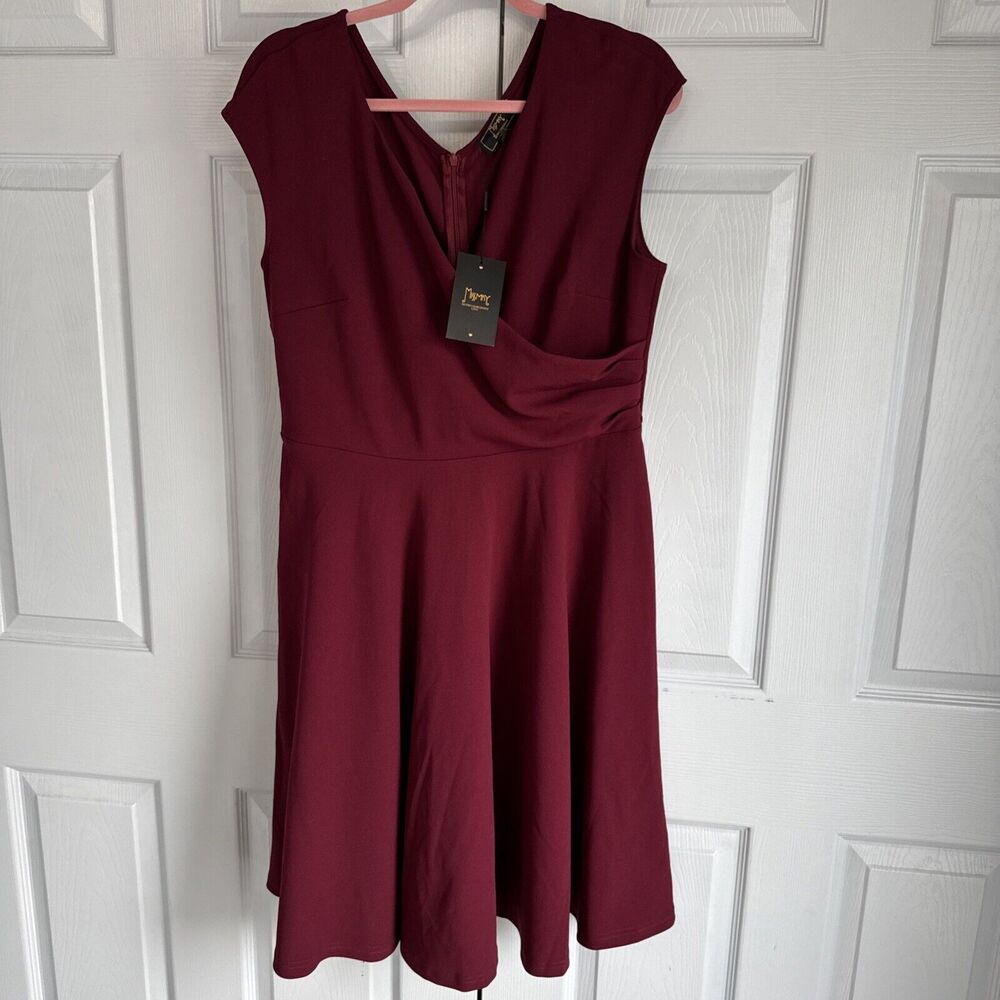 NWT Missmay Dress Women‎ XL Sleeveless Wrap Burgundy Back Zip